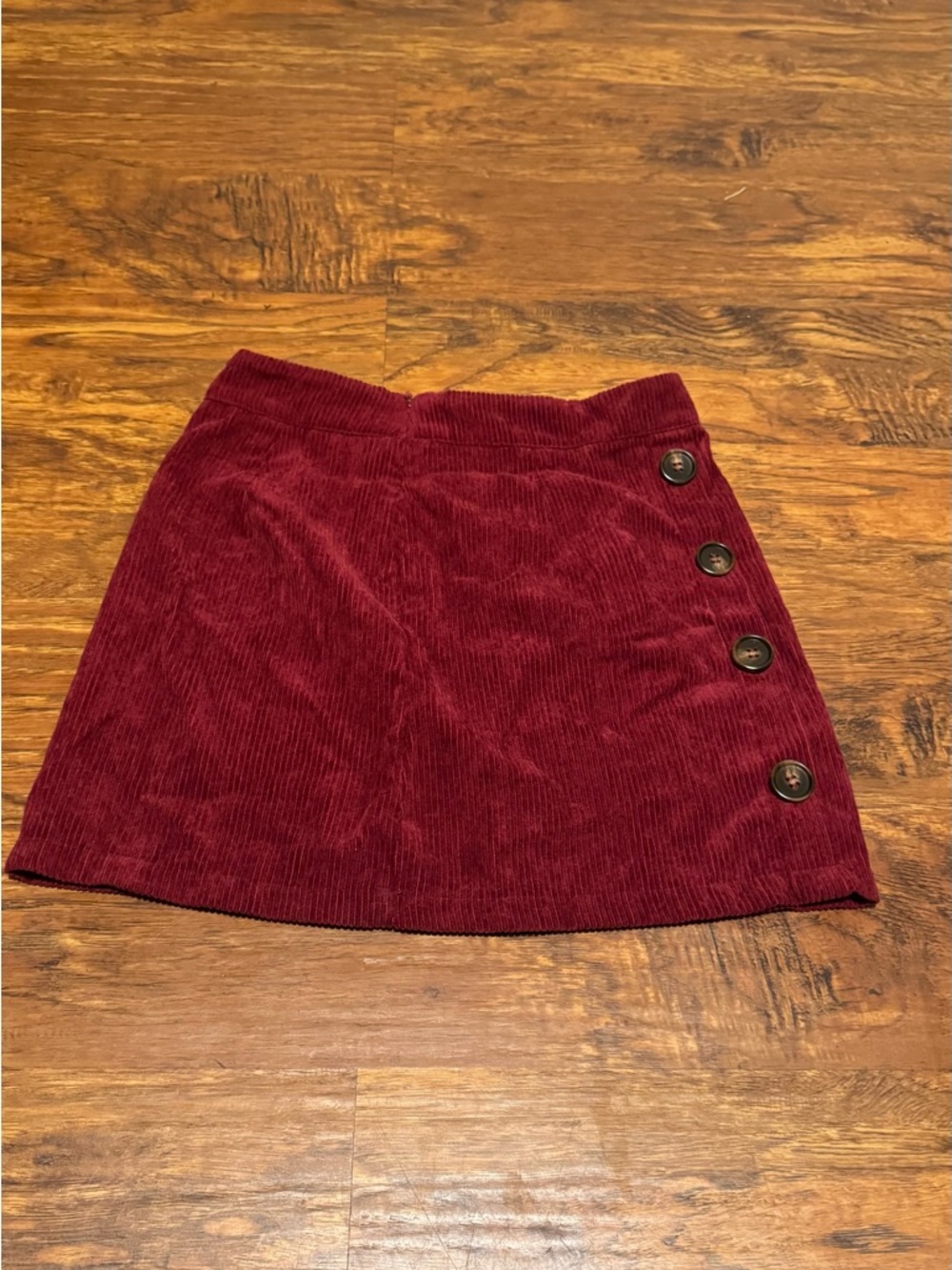 SHEIN Burgundy Corduroy Mini Skirt with Side Button Accents